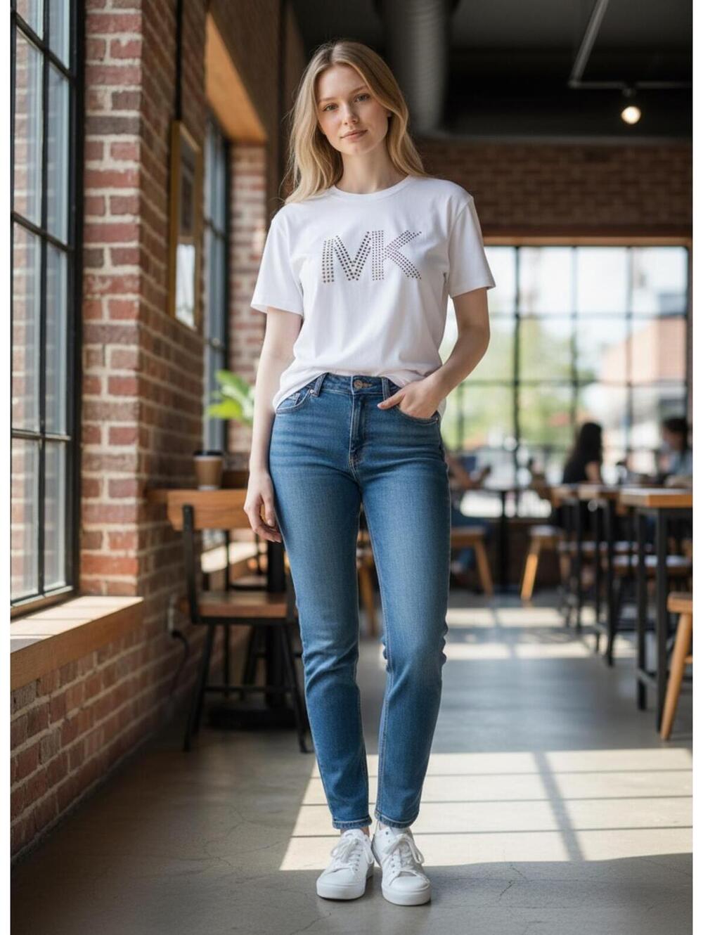 Michael Kors White Studded MK Logo T-Shirt
